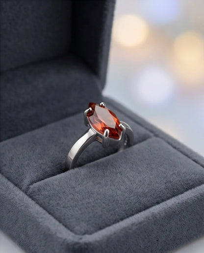 Sterling Silver Marquise-Cut Amber Carnelian Solitaire Ring
