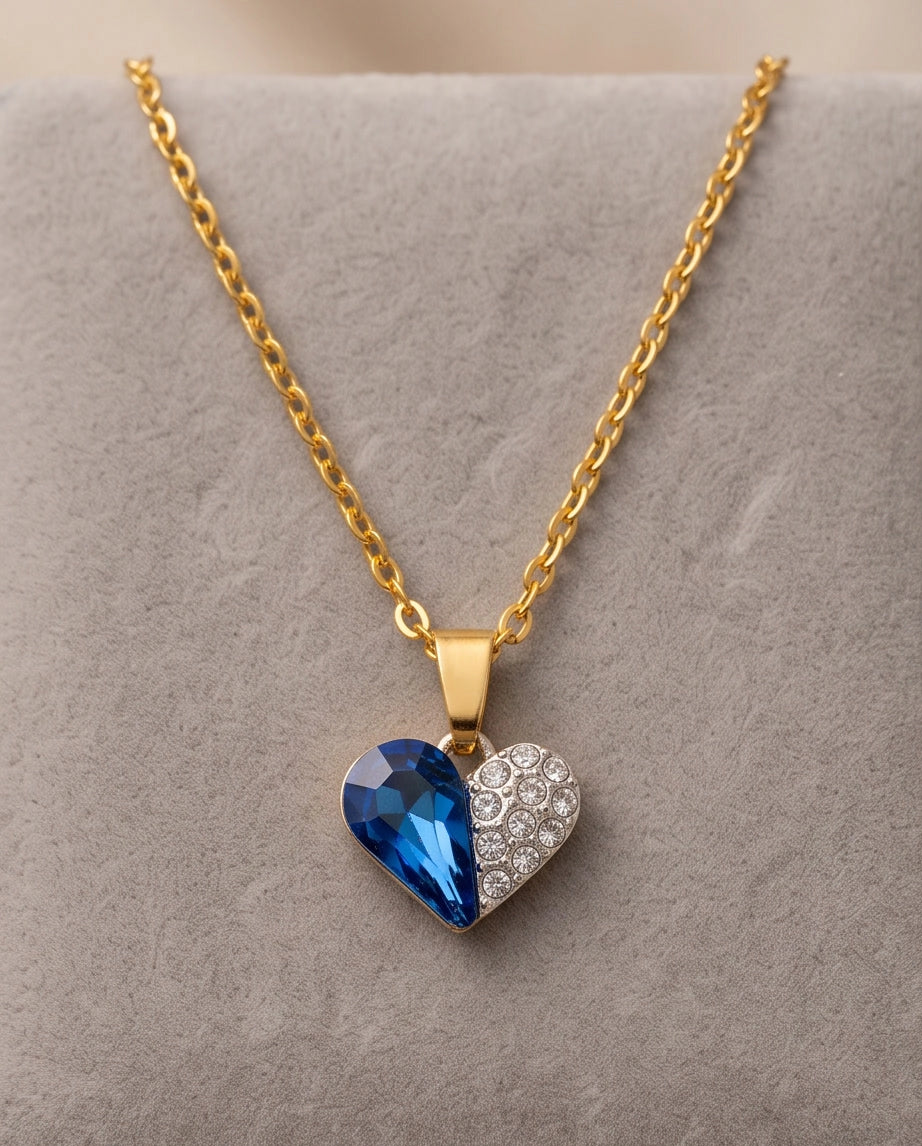 Silver Sapphire Heart Pavé Pendant Necklace
