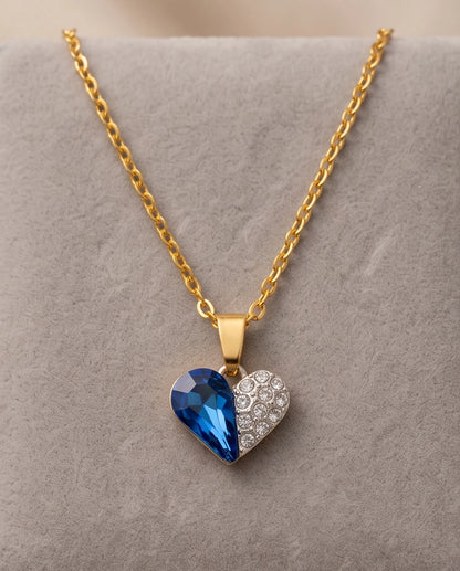 Silver Sapphire Heart Pavé Pendant Necklace