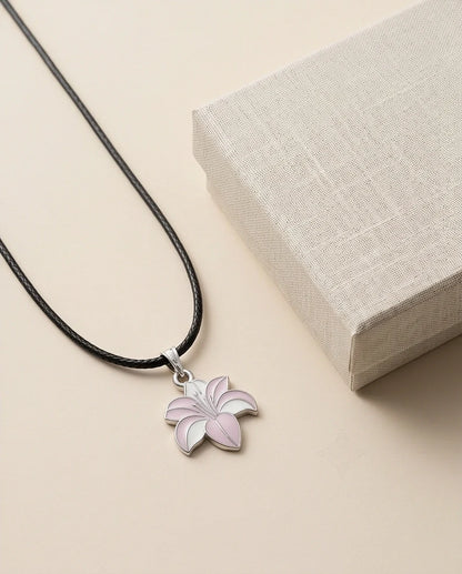 Elegant Pastel Pink and White Lily Enamel Pendant Necklace