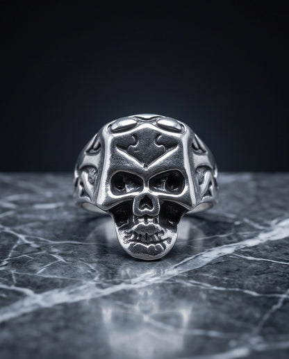 Crowned Tribal Filigree Skull Ring