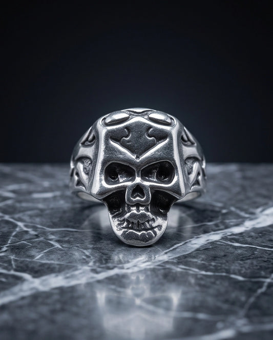 Crowned Tribal Filigree Skull Ring
