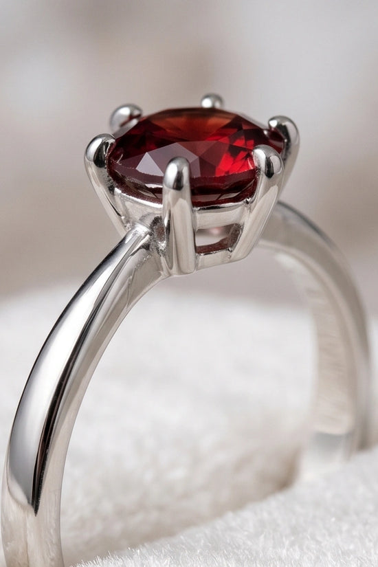 Sterling Silver Classic Round-Cut Crimson Ruby Solitaire Ring