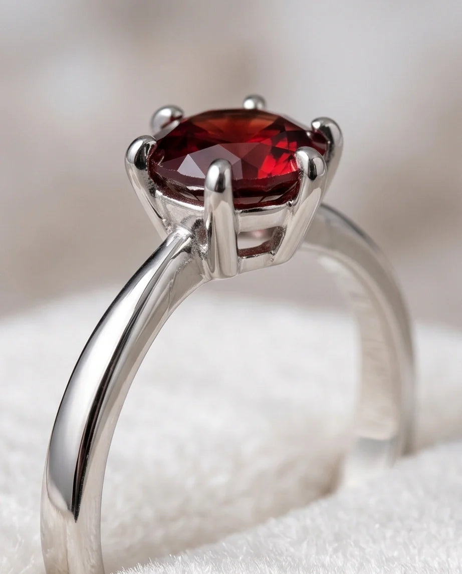 Sterling Silver Classic Round-Cut Crimson Ruby Solitaire Ring