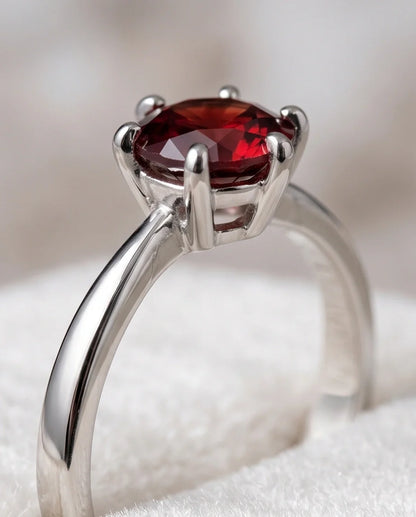 Sterling Silver Classic Round-Cut Crimson Ruby Solitaire Ring