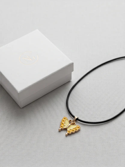 Yellow Enamel Butterfly Pendant Necklace