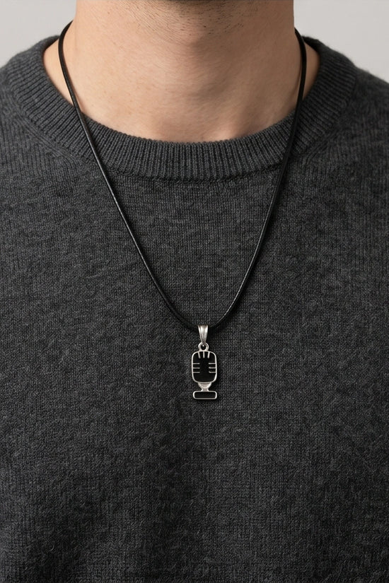 Silver Retro Black Microphone Necklace