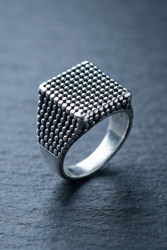 Vintage Sterling Silver Industrial Micro-Beaded Signet Ring