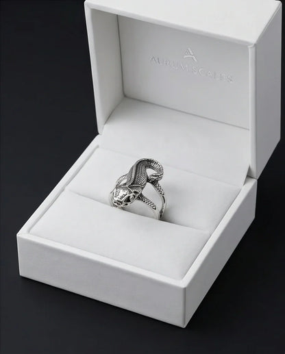 Vintage Silver Oxidized Chameleon Lizard Statement Ring