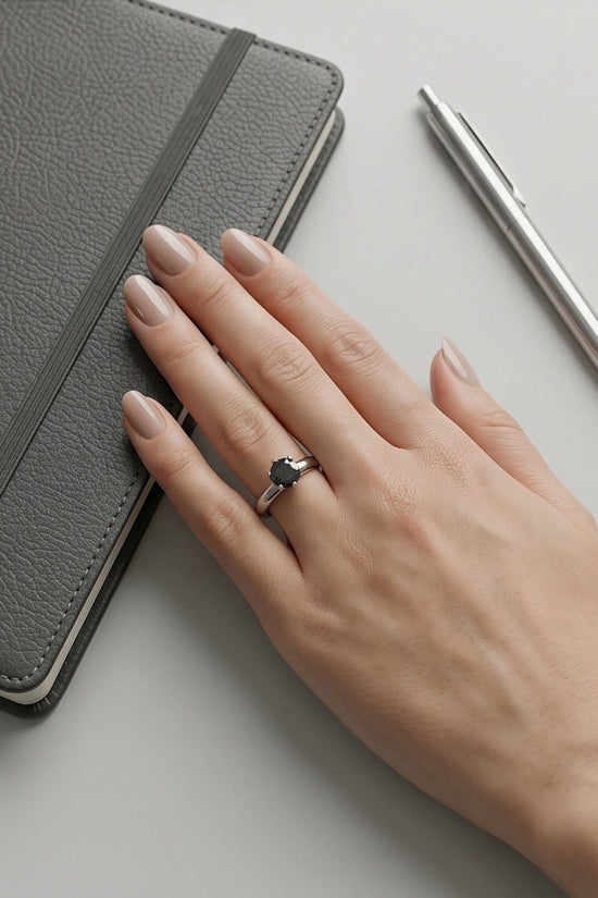 Sterling Silver Black Diamond Solitaire Ring