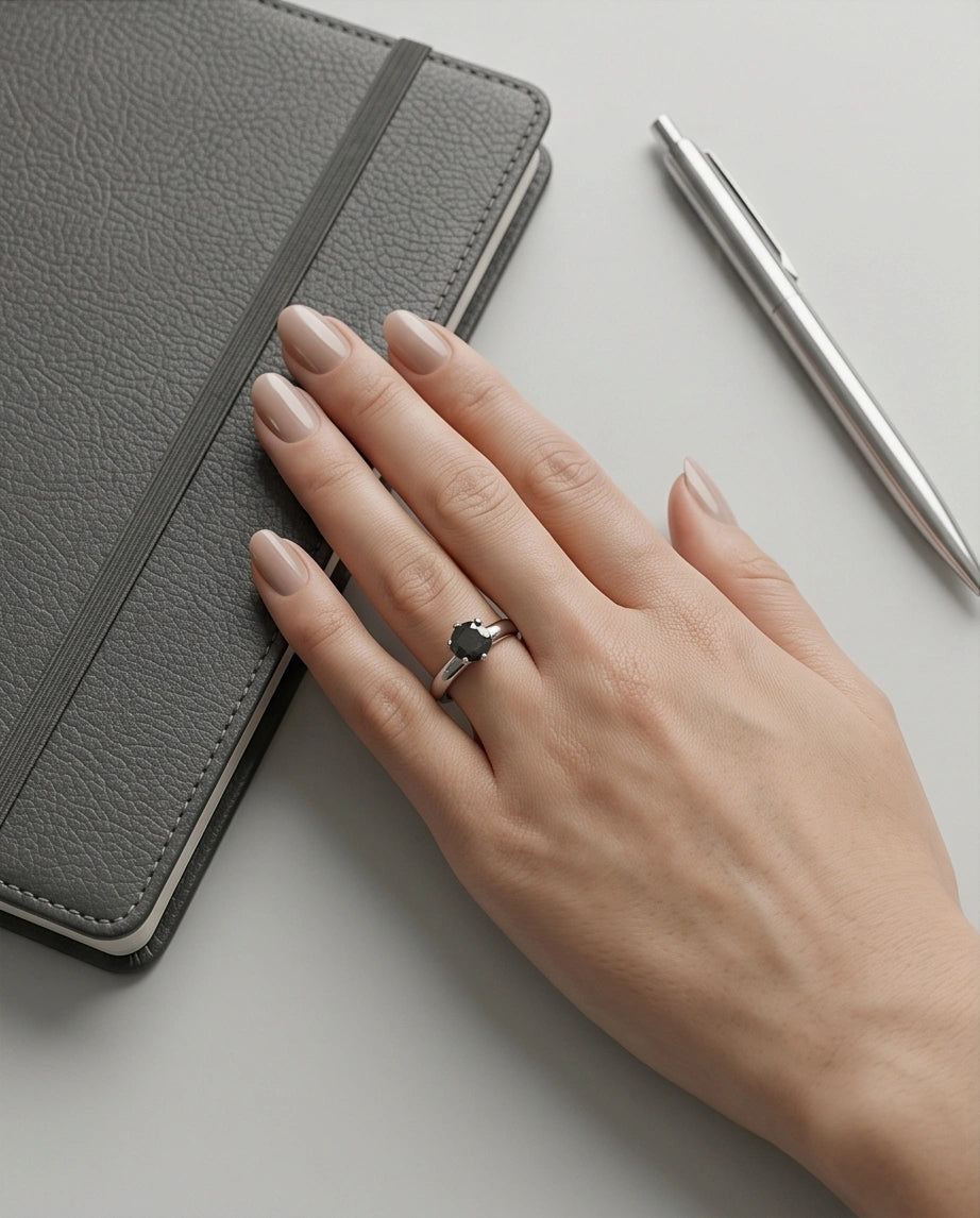 Sterling Silver Black Diamond Solitaire Ring