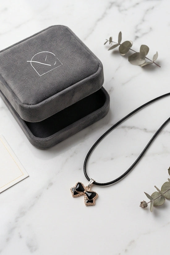 Gold and Black Ribbon Bow Necklace