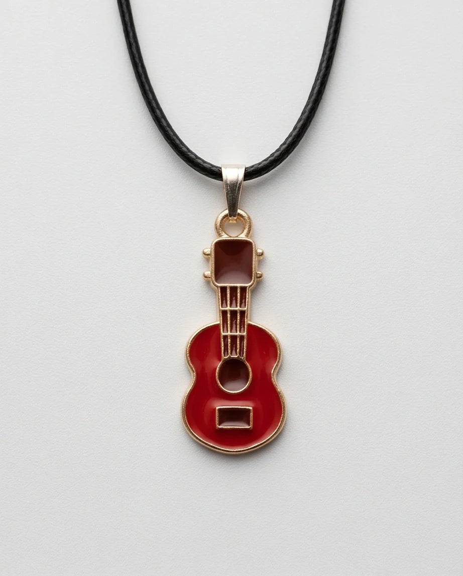 Gold and Red Acoustic Guitar Necklace