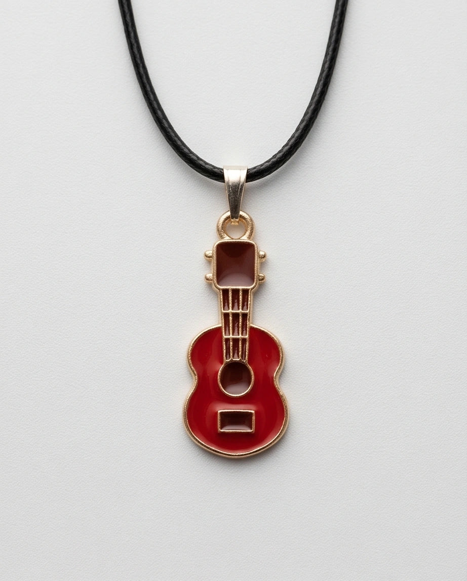 Gold and Red Acoustic Guitar Necklace