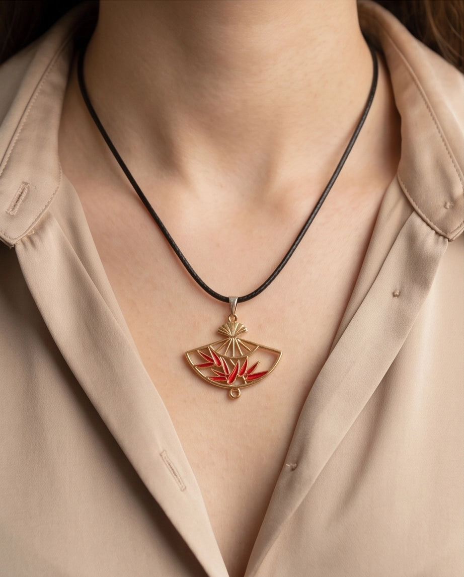 Asian Folding Fan Pendant Necklace
