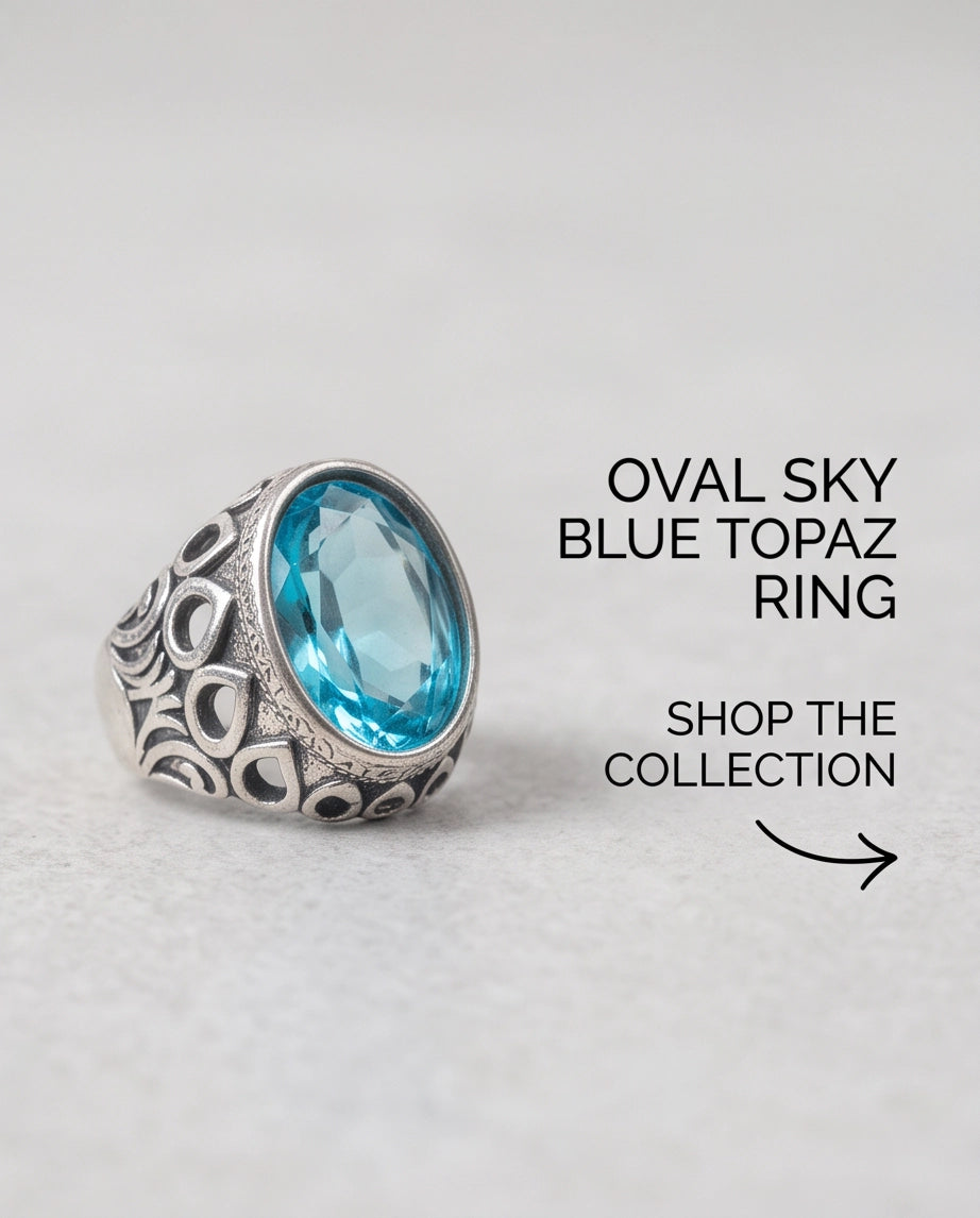 Aquamarine Oval-Cut Gemstone Openwork Scroll Silver Ring
