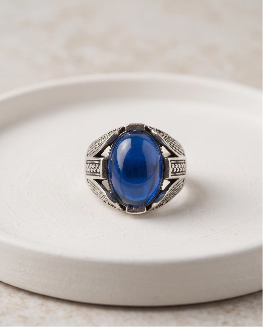 Cobalt Eclipse Stippled Signet Ring