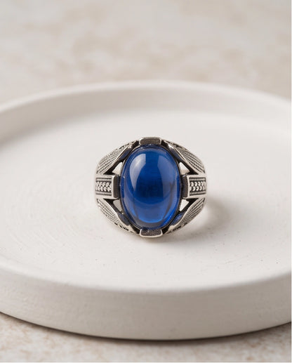 Cobalt Eclipse Stippled Signet Ring