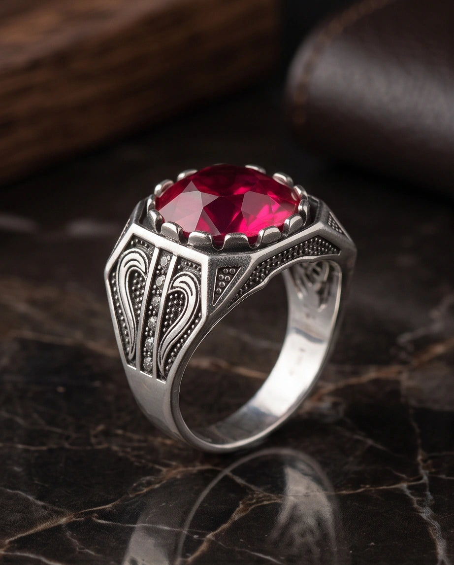 Crimson Shield Ruby Signet Ring