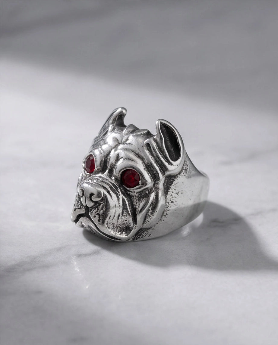 Ruby-Eyed Sculpted Pitbull Ring