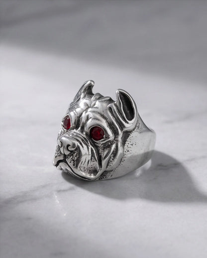 Ruby-Eyed Sculpted Pitbull Ring