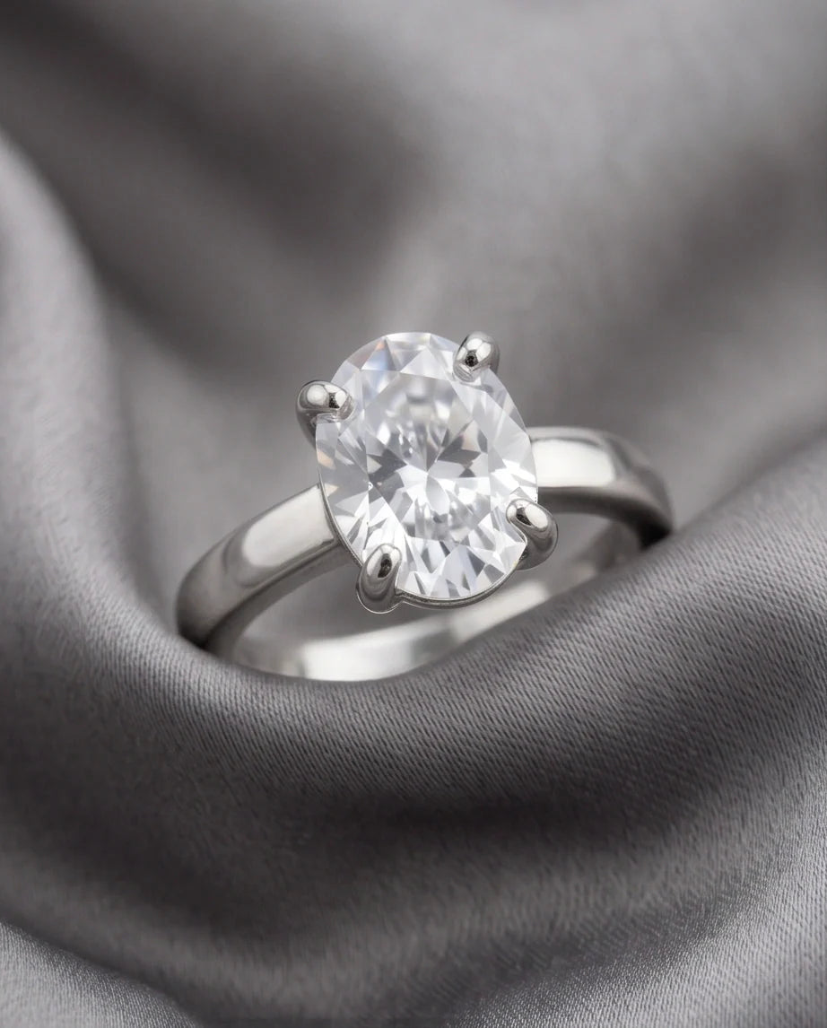 Sterling Silver Oval-Cut Moissanite Solitaire Ring