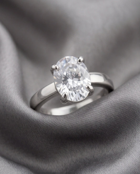 Sterling Silver Oval-Cut Moissanite Solitaire Ring