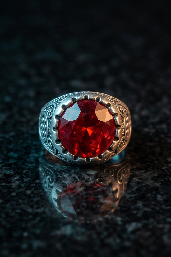 Crimson Monarch Silver Signet Ring