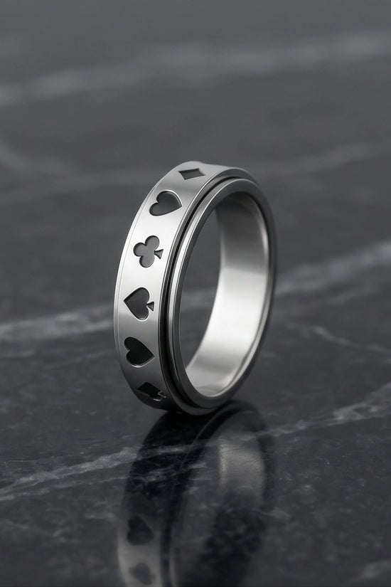 Silver Playing Cards Suit Spinner Ring