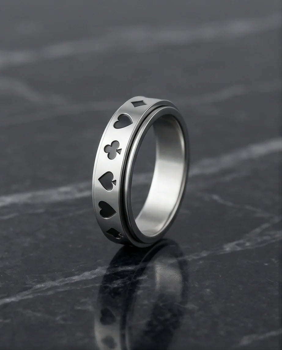 Silver Playing Cards Suit Spinner Ring