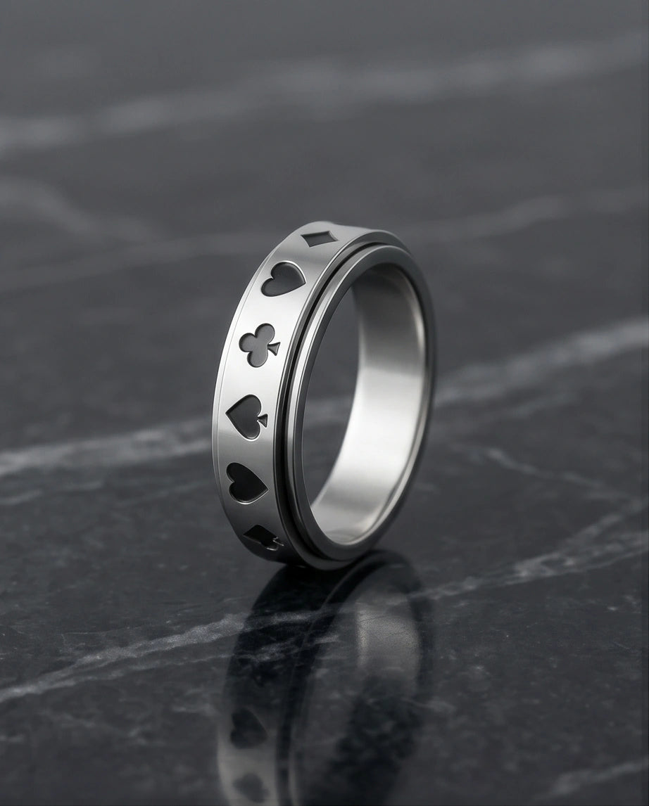 Silver Playing Cards Suit Spinner Ring