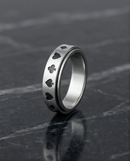 Silver Playing Cards Suit Spinner Ring