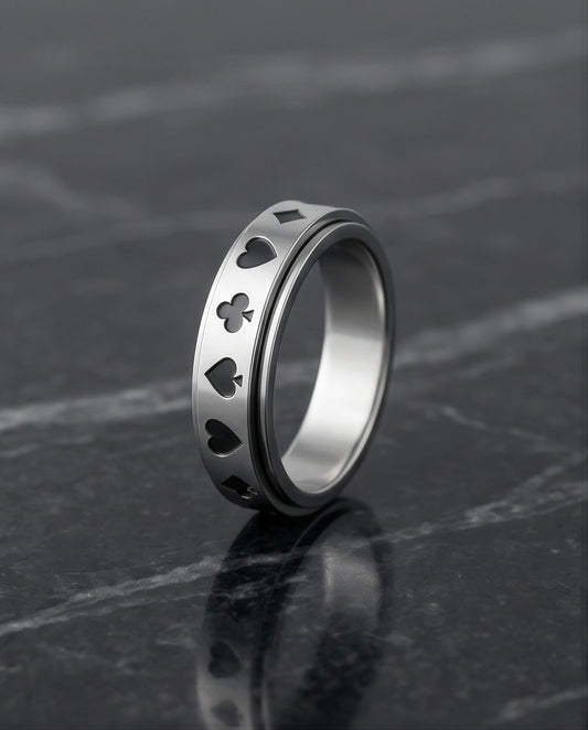 Silver Playing Cards Suit Spinner Ring
