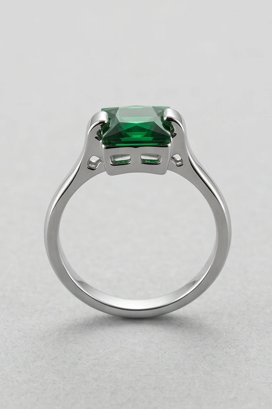 Sterling Silver Princess-Cut Deep Green Emerald Solitaire Ring