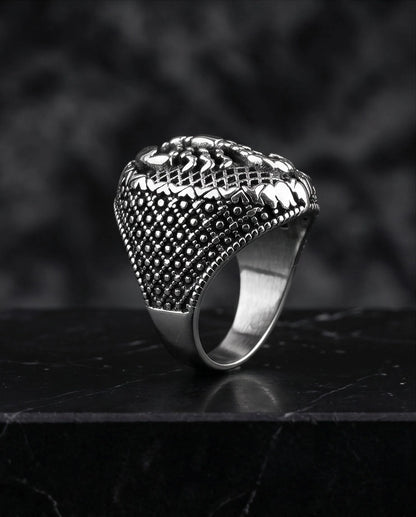 Oxidized Silver Sculpted Scorpion Mesh Ring