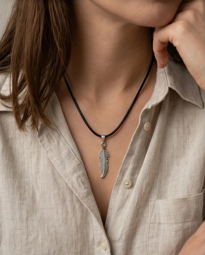 Silver Curved Retro Feather Necklace