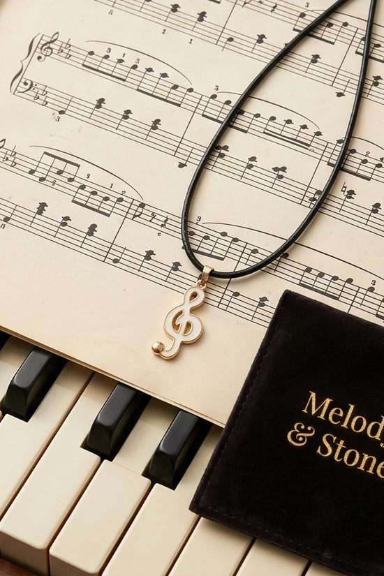 Gold and White Treble Clef Necklace