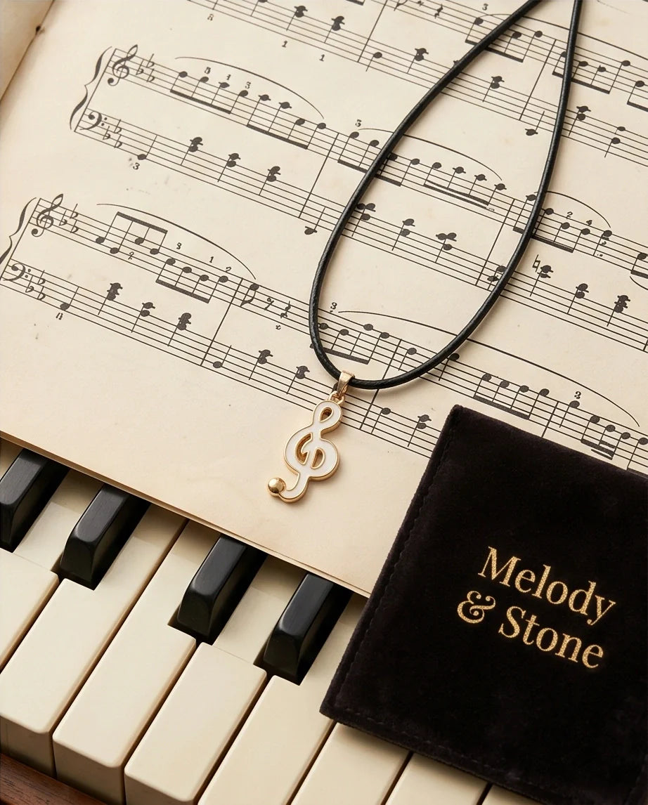 Gold and White Treble Clef Necklace