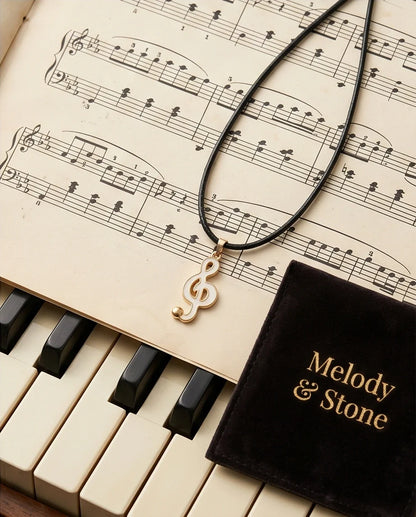 Gold and White Treble Clef Necklace