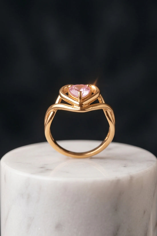 Gold Pink Tourmaline Heart Openwork Ring