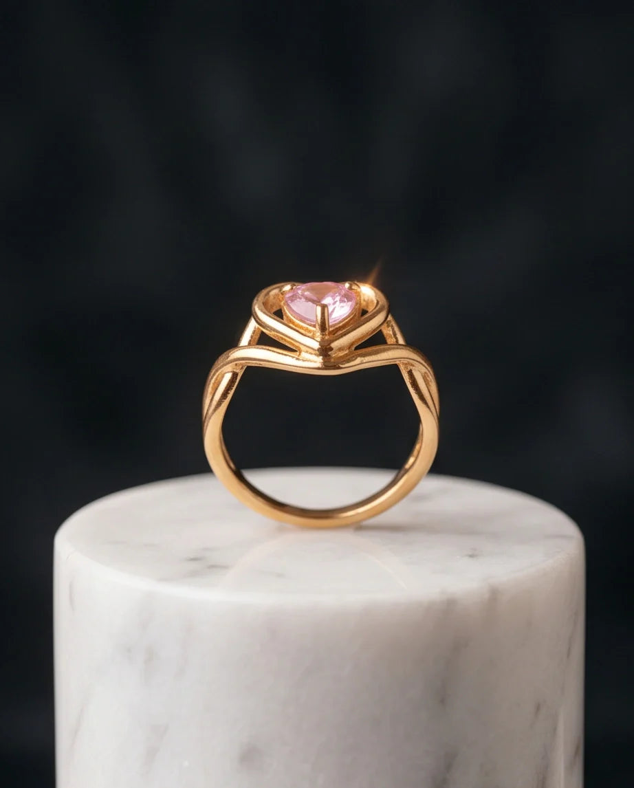 Gold Pink Tourmaline Heart Openwork Ring