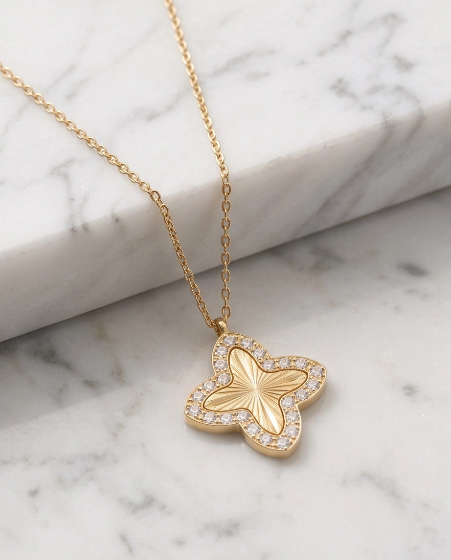 Gold Diamond-Cut Clover Pendant Necklace