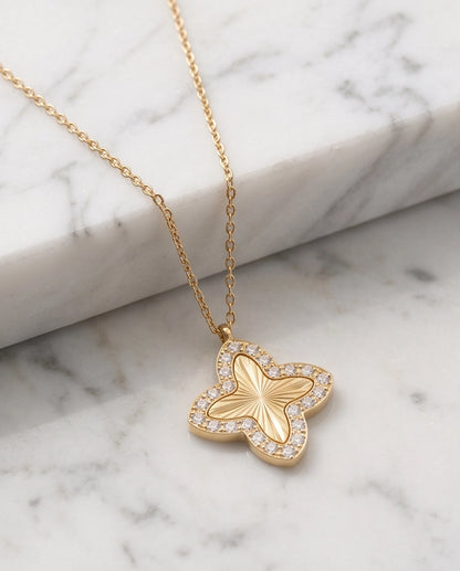 Gold Diamond-Cut Clover Pendant Necklace