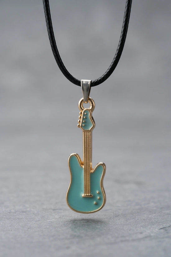 Gold and Turquoise Enamel Electric Guitar Necklace
