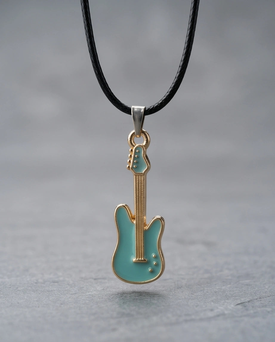 Gold and Turquoise Enamel Electric Guitar Necklace