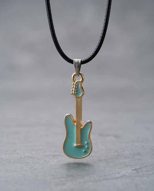 Gold and Turquoise Enamel Electric Guitar Necklace