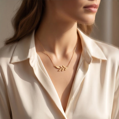 Gold Olive Leaf Branch Necklace