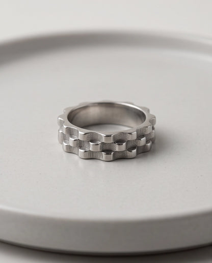 Industrial Cogwheel Scalloped Silver Band