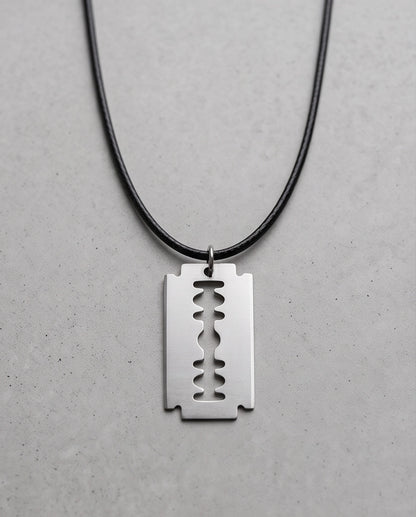 Brushed Silver Razor Blade Cord Necklace