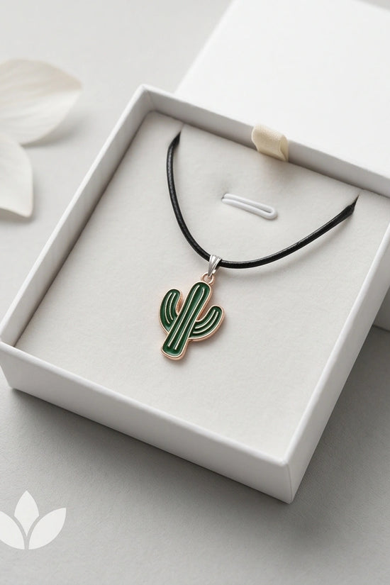 Gold and Green Cactus Pendant Necklace